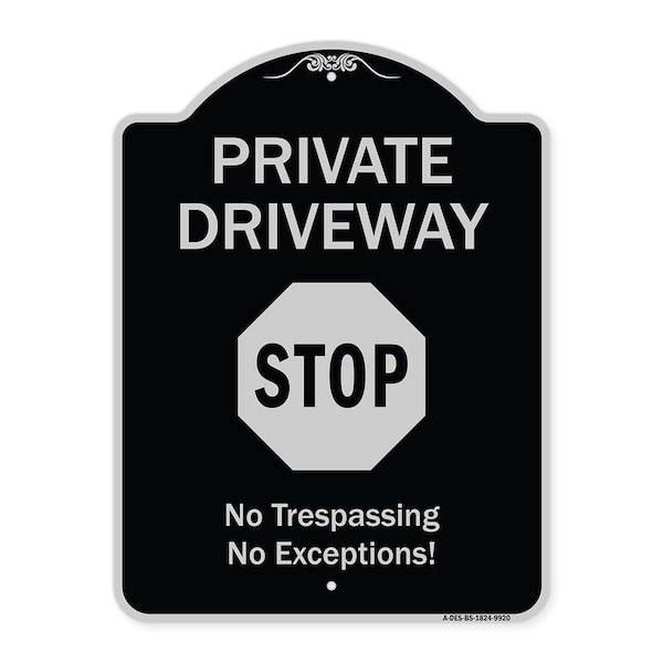 Designer Series-Private Driveway Stop Black & Silver Heavy-Gauge Aluminum, 24" H, BS-1824-9920